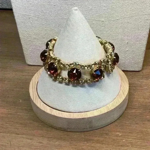 Gold and Amber Colored Glass Rhinestone Bracelet Vintage - Picture 1 of 4
